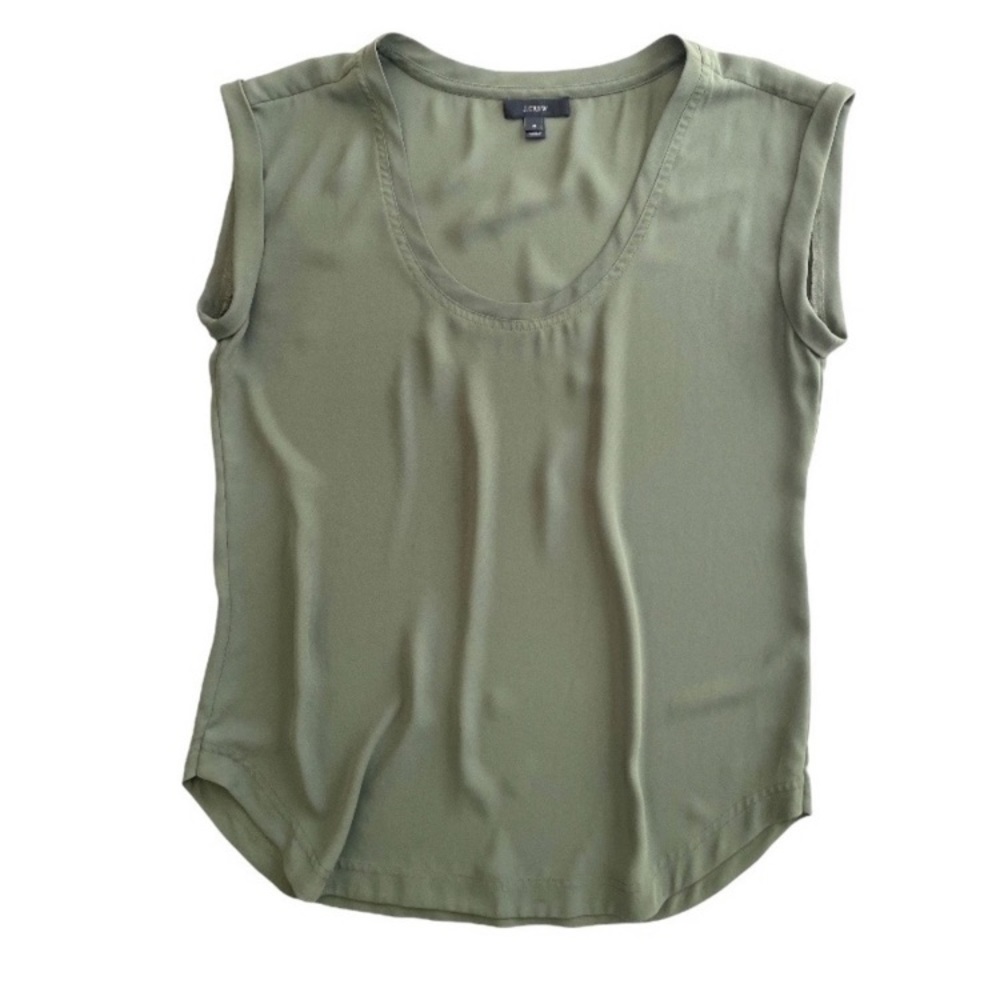 J. Crew Olive Green Polished Scoop neck Top Sleeveless Size 4 Silky Tank Career